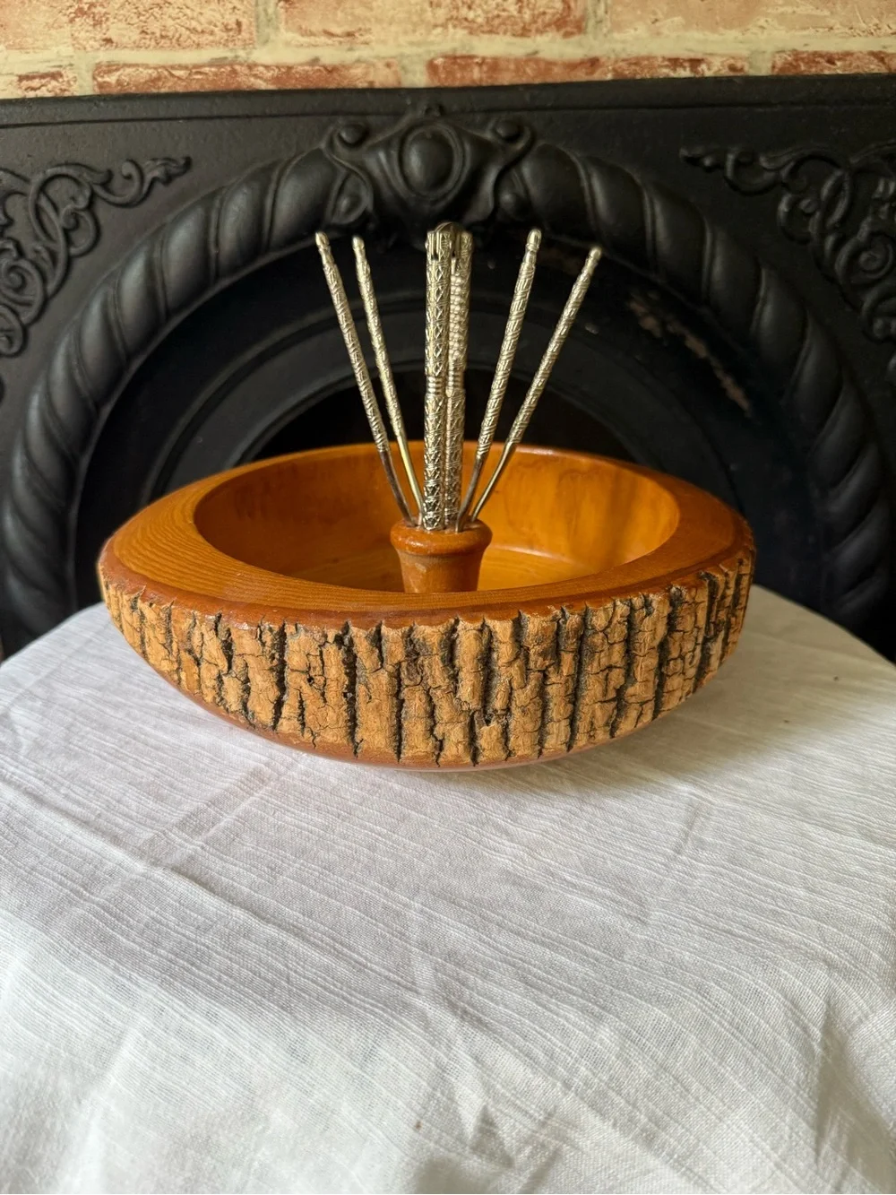 Handcrafted Bark-Texture Wooden Nut Bowl Live Edge Autumn Fall Decor
